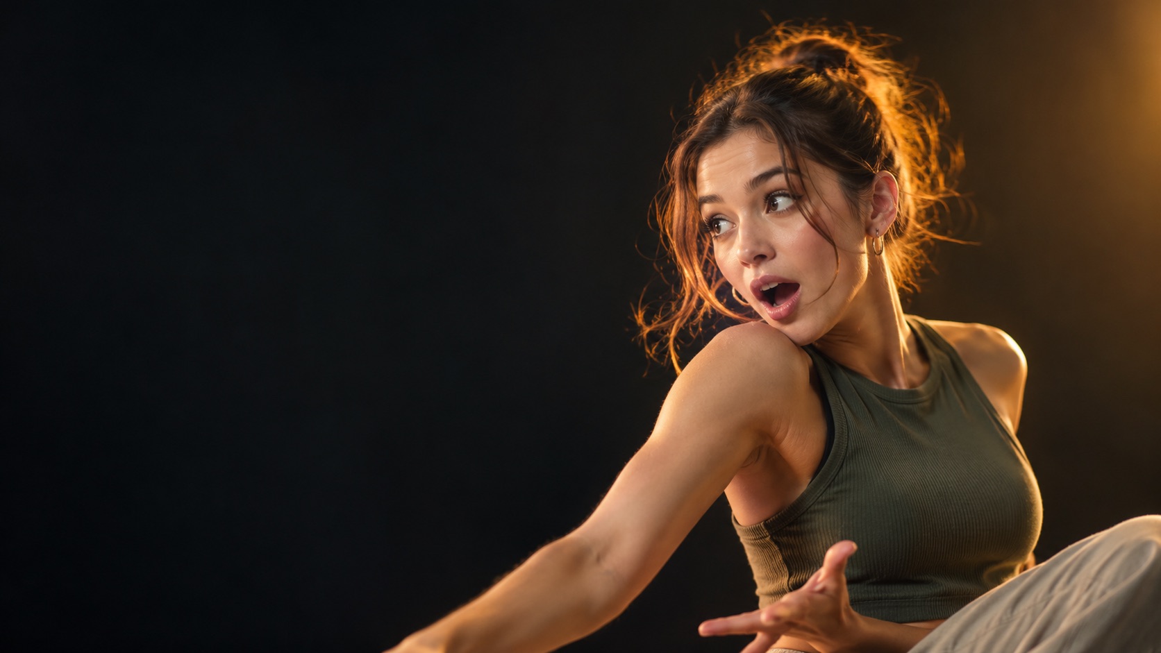 A vertical dance video thumbnail with one face and a short headline