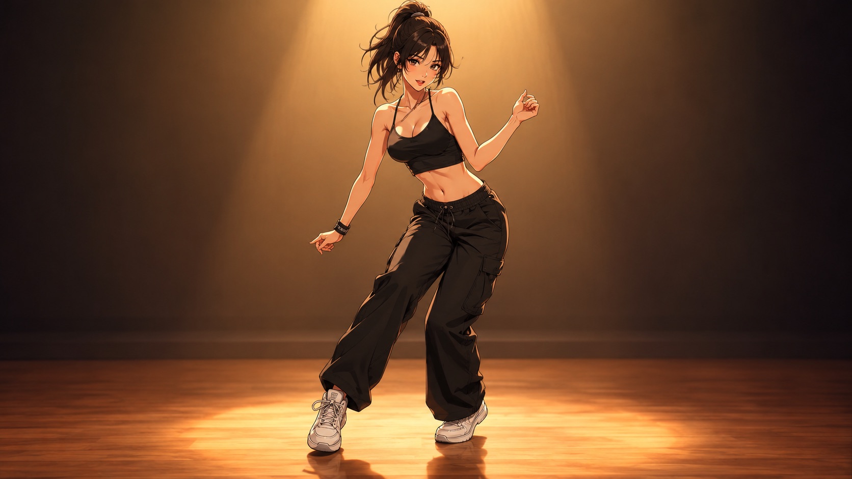 The same dancer photo shown as a realistic image and a cel-shaded cartoon