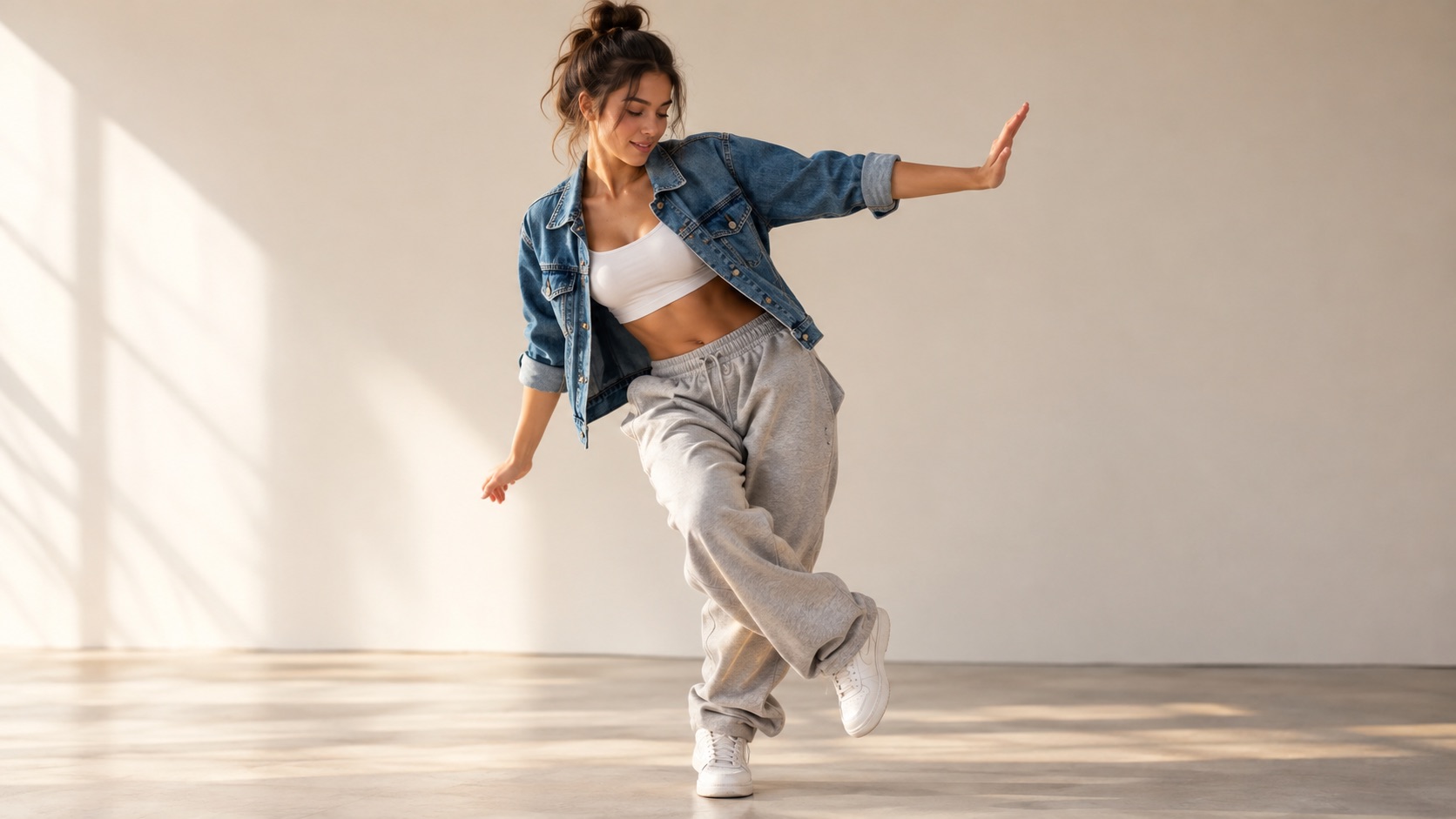 A portrait photo beside the dance clip it generated, same face and outfit
